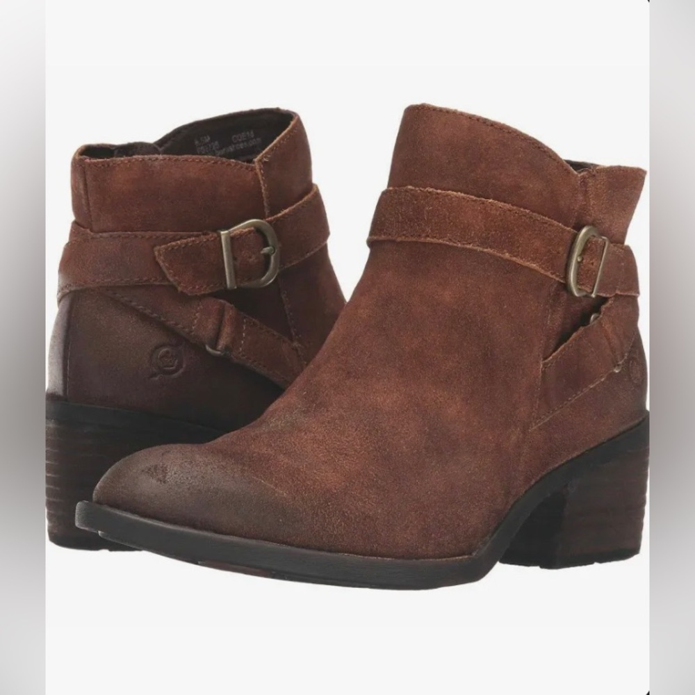 Born Women's Zip On Moto Bootie Boot Binghamton Tobacco Distressed